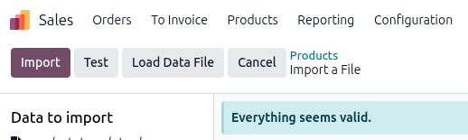 The everything seems valid message that appears if file columns are entered correctly.