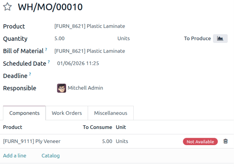 Manufacturing order for product with expiration date.