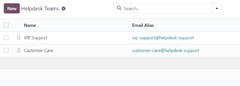 View of the Helpdesk teams page in Odoo Helpdesk.