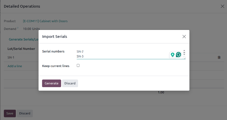 Show example of correctly inputting serial numbers in the text field.