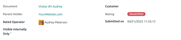 View of an individual rating's detail page with the visible internally setting checked.