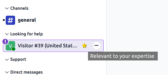 A conversation with the looking for help status and relevant expertise tagged.