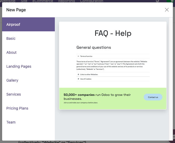 List of existing static page templates