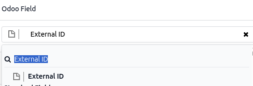 The Odoo Field drop-down menu next to a Field Column that needs to be manually adjusted.