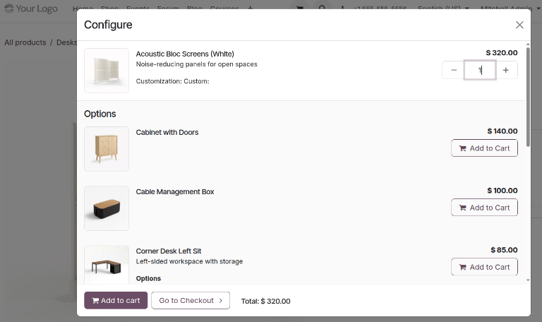 An eCommerce shopping cart screen shows how optional products appear in eCommerce websites.