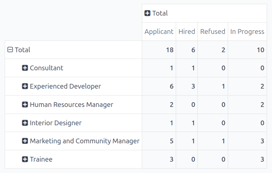 The detailed pivot table view.
