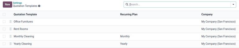 Quotation templates page in the Odoo Sales application.