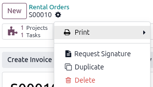 The Action drop-down menu for requesting a signature in the Rental app.