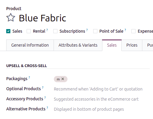 Add a packaging to the "Sales" tab of the product.