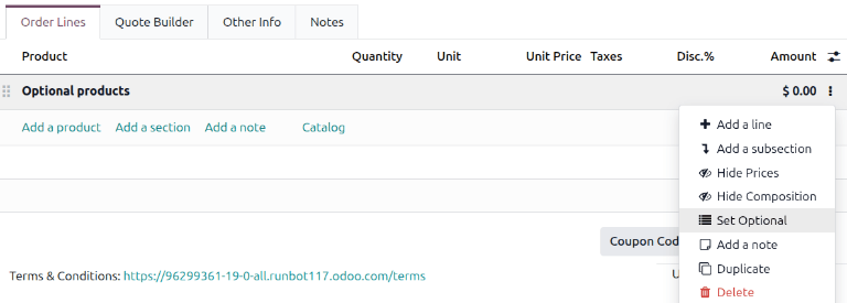 The dropdown menu with the "Set Optional" text highlighted.