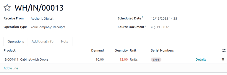 Show how the quantity of serial numbers alters the delivery order quantity.