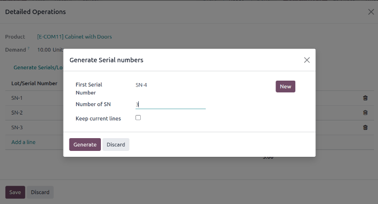 Show generate serials pop-up.