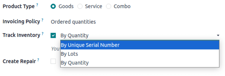 Configure a tracked good.