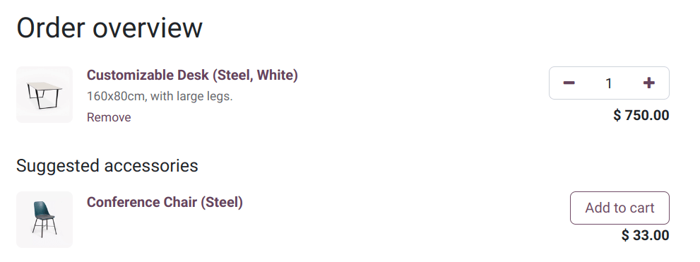 查看购物车时建议的配件