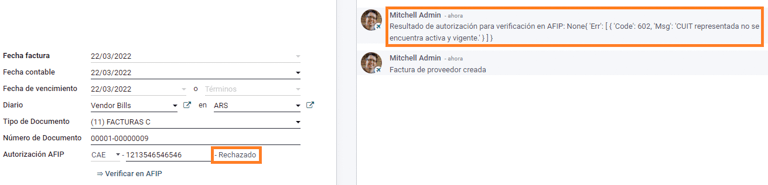 AFIP 授权被 “拒绝”。