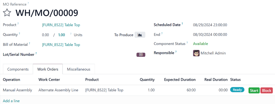 点击 “计划” 后，工单将被重新安排到 “替代装配线”。