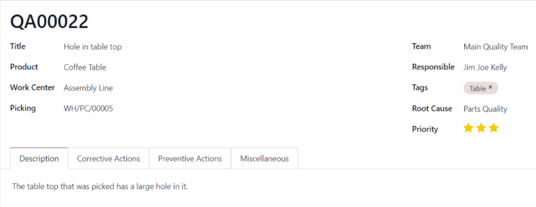 已填写的质量警报表。
