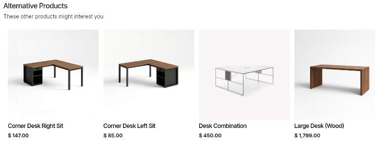Alternative products as they appear on an eCommerce website.