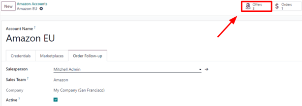 Odoo 销售中的亚马逊优惠智能按钮。