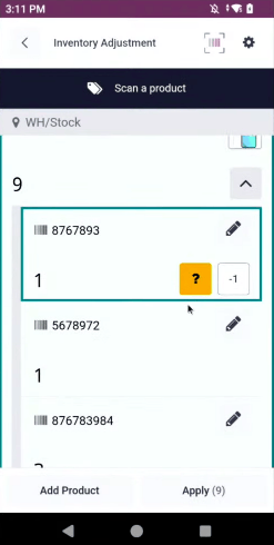 在库存调整页面上应用盘点。