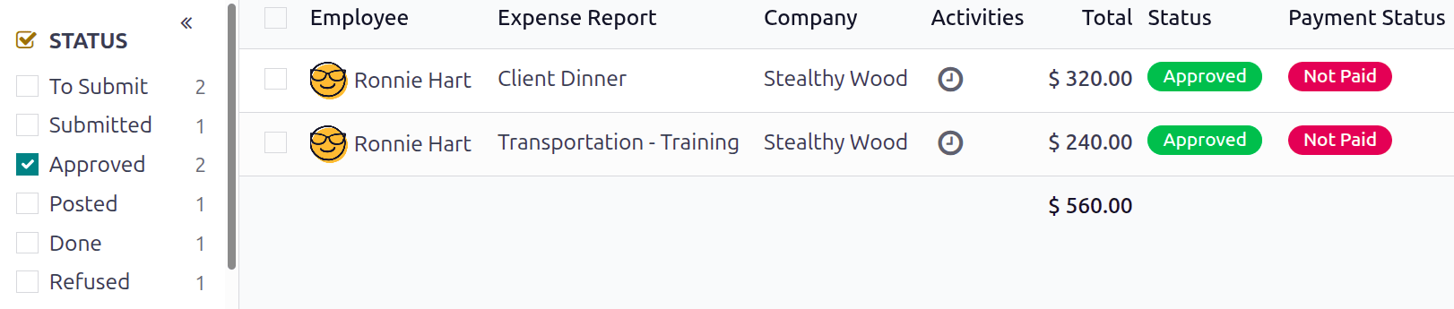 点击费用报告，然后点击待过账报告，查看待过账报告。