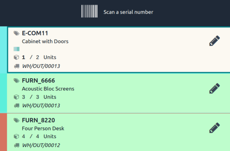 在条形码视图中挑选产品。
