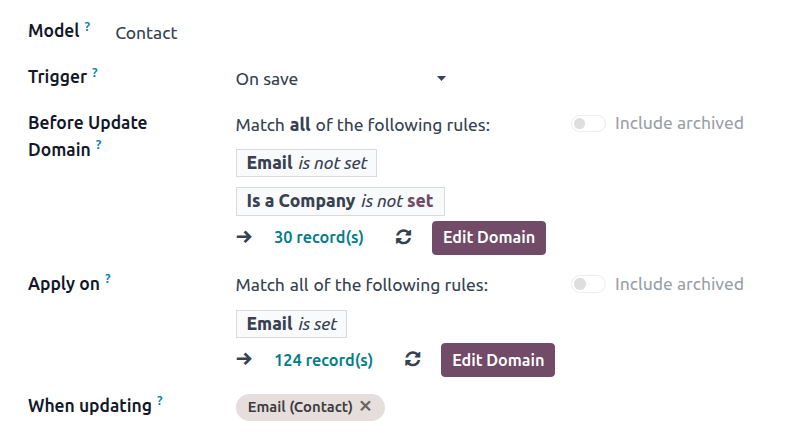 Example of a trigger with a Before Update Domain