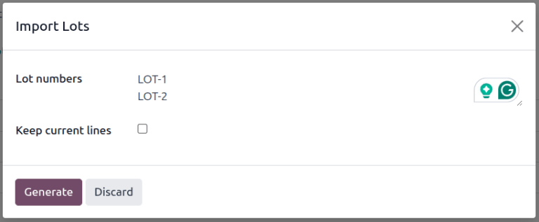 Lot numbers copied to the lot number line.