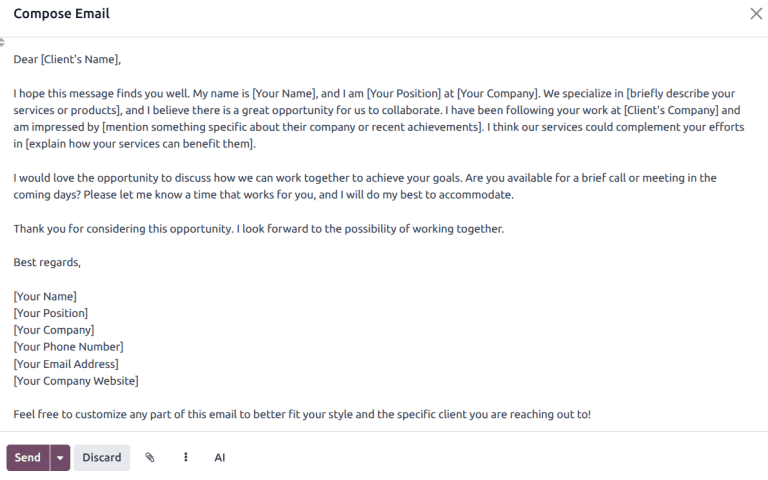 一份由人工智能生成文本的电子邮件草稿。