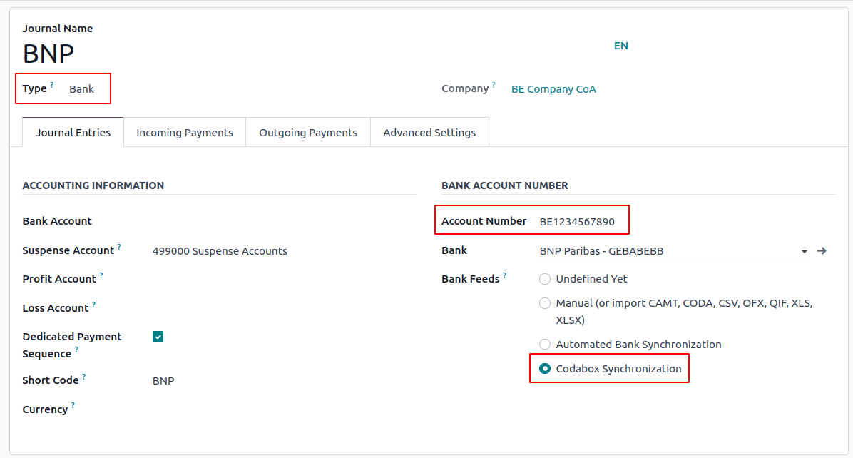 配置 CODA 日记账。