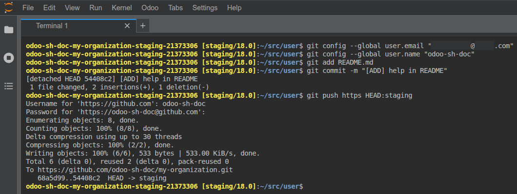 提交并推送变更的命令示例说明