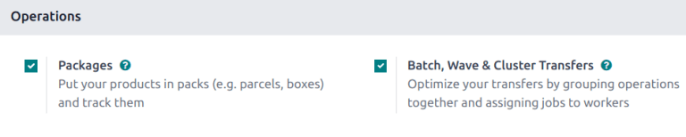 在设置中激活 *包裹* 和 *批量调拨* 功能。
