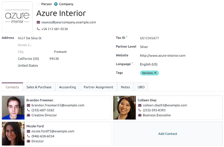在联系表单中添加联系人/地址。