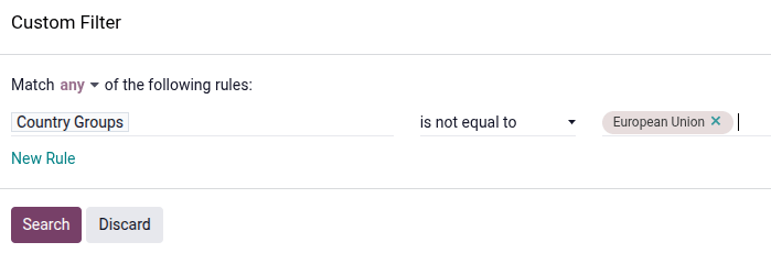 用于创建国家/地区组的筛选条件。