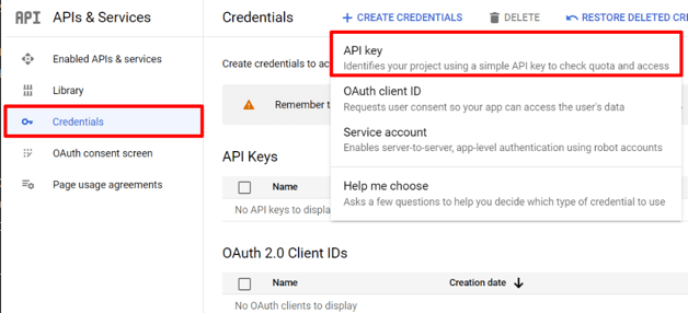 谷歌云平台上的API & 服务页面。