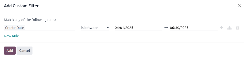 已设置参数的自定义筛选器弹出窗口。