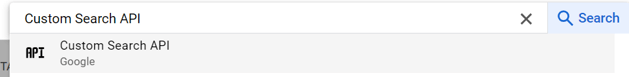 谷歌云平台上的搜索栏，包含 "Custom Search API"。