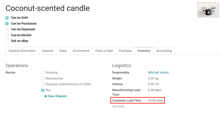 在产品表单上设置*客户前置时间* 。