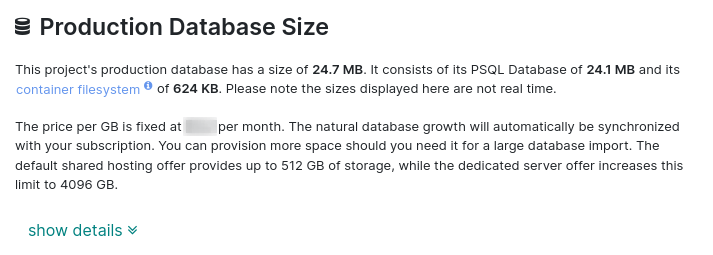 正式运行数据库大小设置