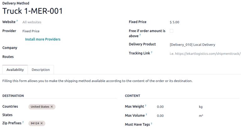 发货方式表单。