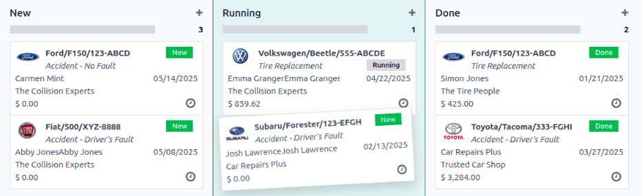 看板阶段视图，卡片被拖放到运行阶段。