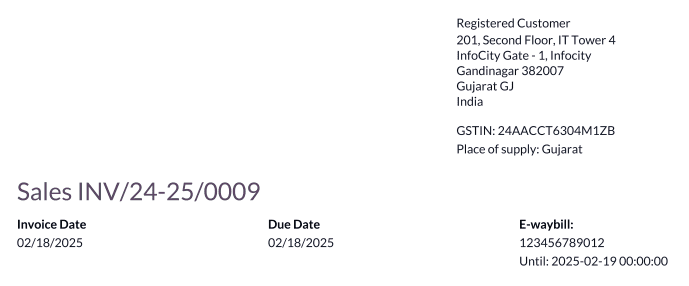 E-way bill acknowledgment number and date