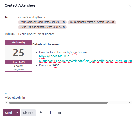 输入信息以通过电子邮件发送活动。