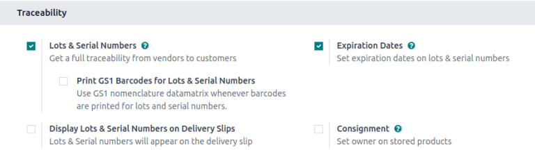 启用批次和序列号设置。
