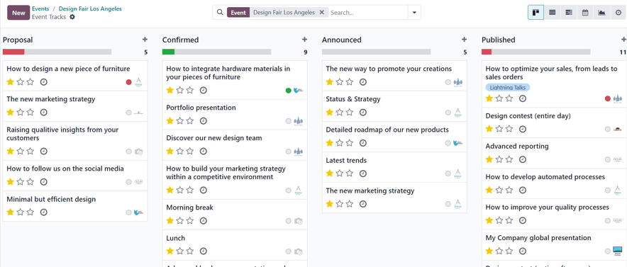 Odoo 活动应用程序中一个活动的典型活动追踪页面。