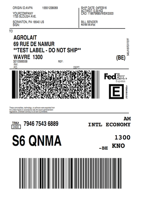 整页信件大小的 FedEx 快递运输标签。