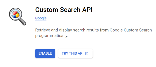 "Custom Search API" 页，高亮了启用按钮。