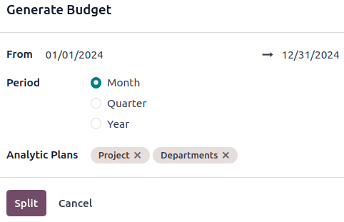 生成定期预算的所有选项