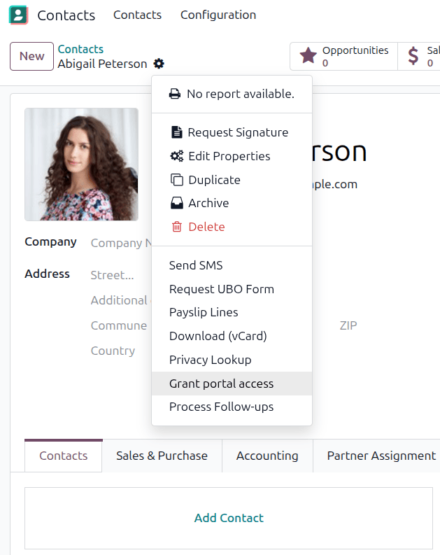 使用联系人应用程序为用户提供门户访问权限。