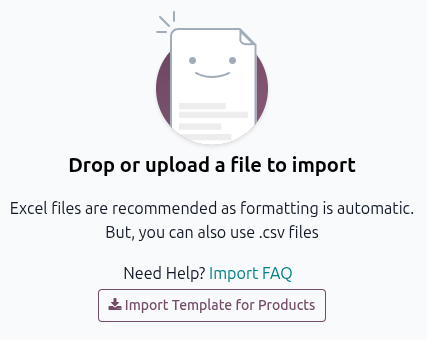 The Import records option selectable from the cog icon on the Products page in Odoo Sales.